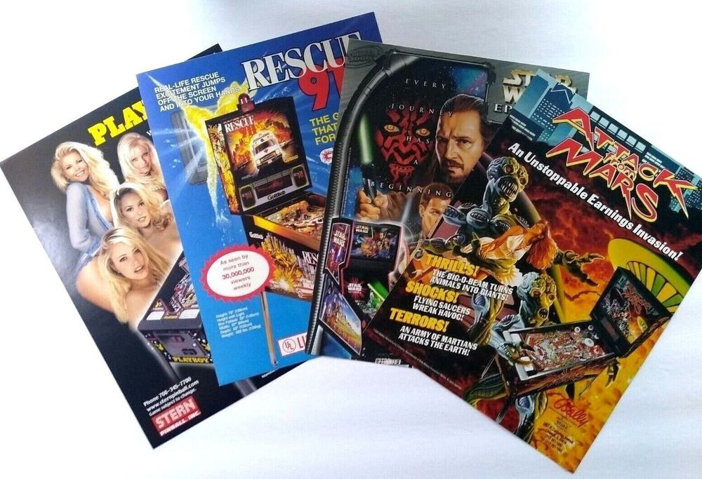 Pinball FLYERS Lot Of 4 Attack From Mars Star Wars Rescue 911 Playboy Original